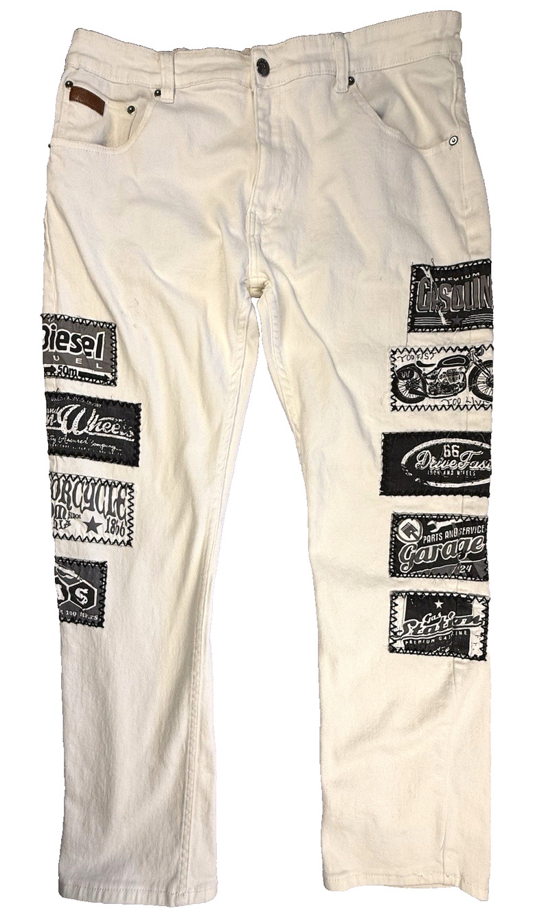 Vtg Winchester American Legend motorcycle patch white jeans 40/33 Straight leg